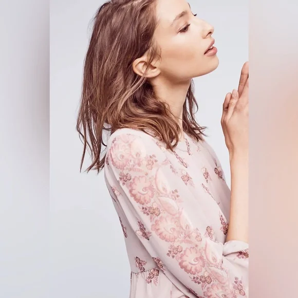 Anthropologie One September Fiora Floral Empire Top, Grey Size XL Pink Blush - Picture 3 of 12
